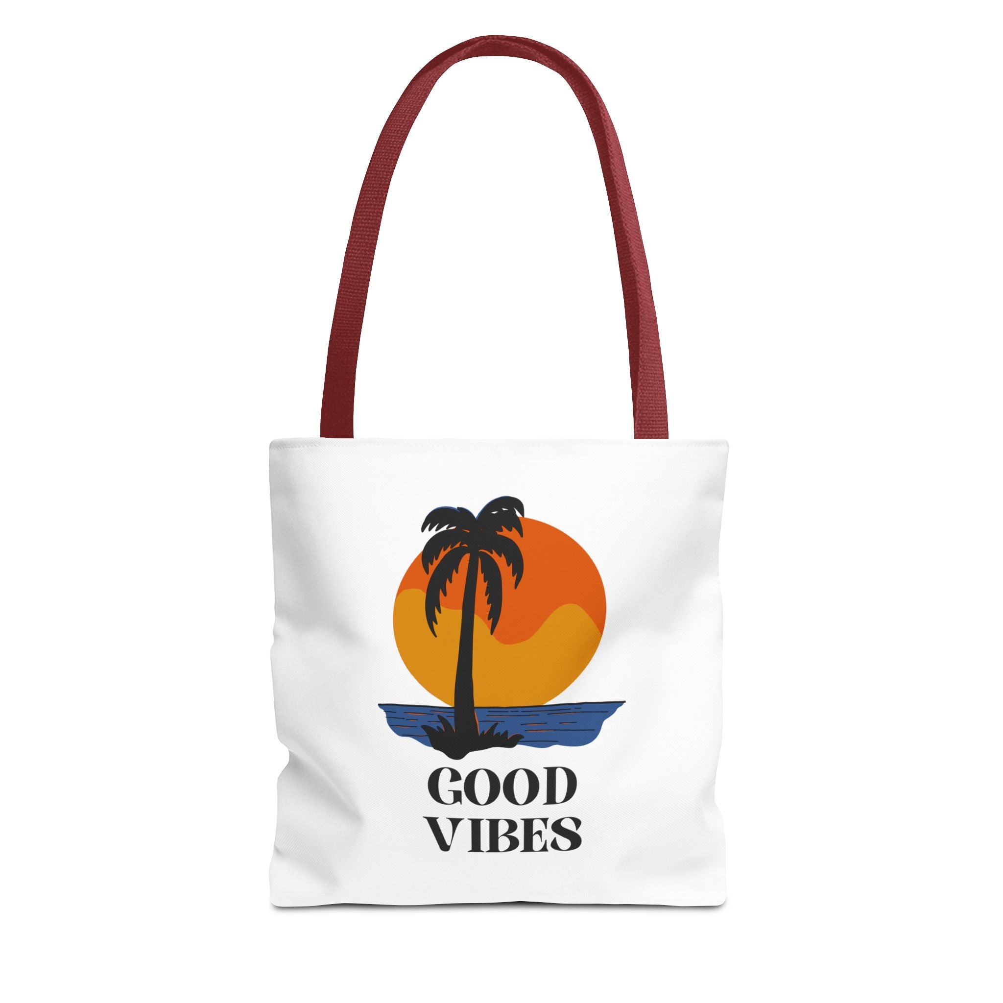 Good Vibes Beach Tote Bag — Retro Sunset Palm Tree Canvas Tote