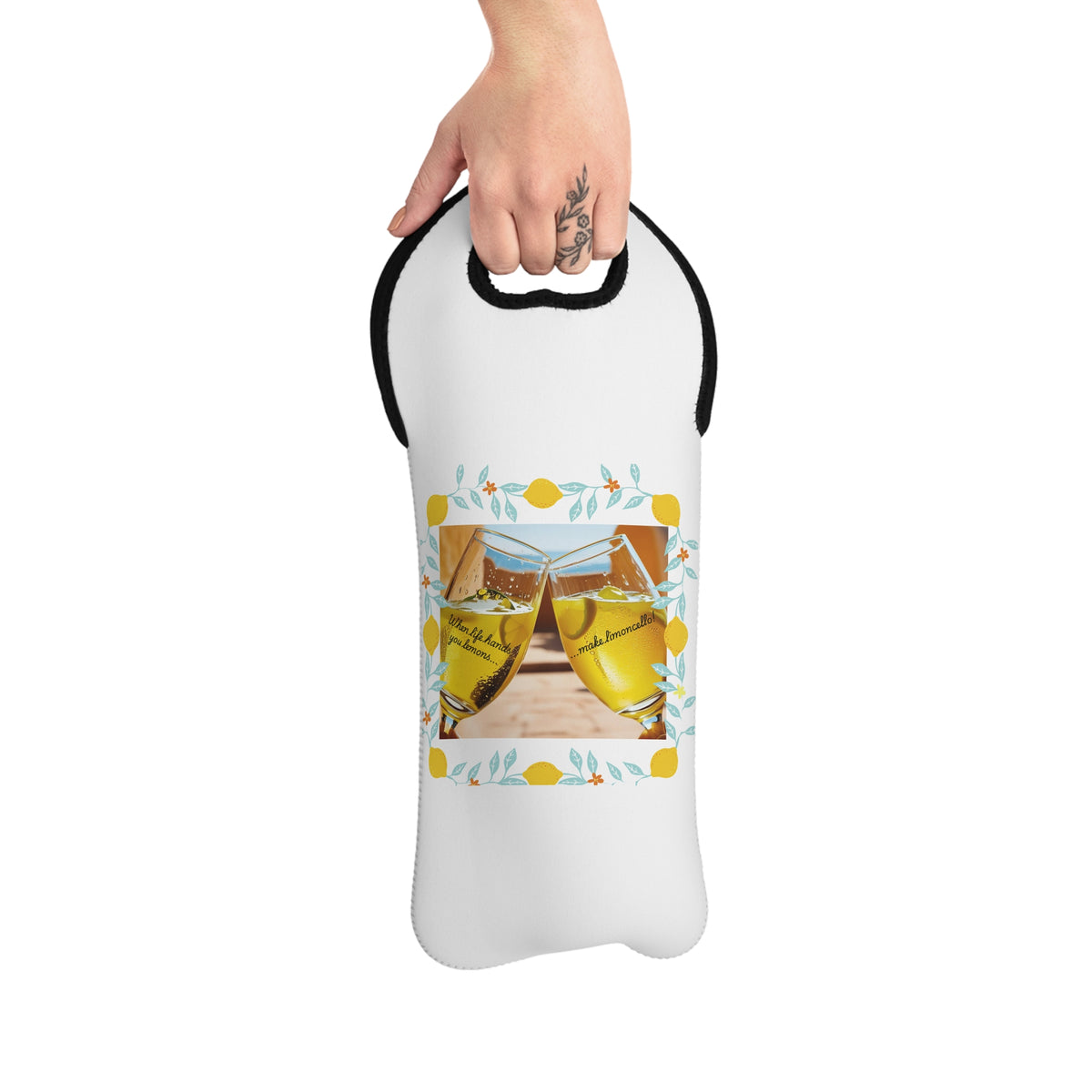 Wine Tote Bag - Lemon Wreath White Wine Carrier, Picnic & Gift Bag