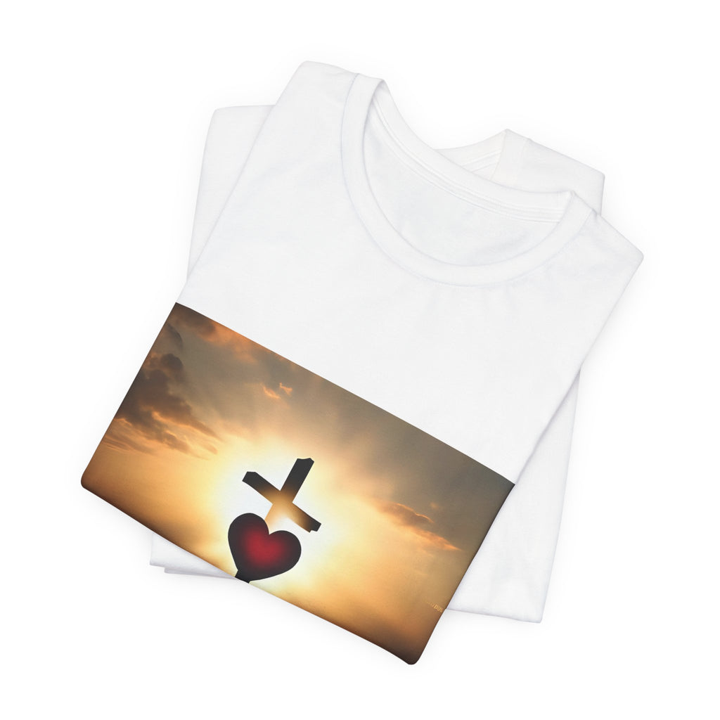 Christian Cross & Heart T-Shirt — Open Bible Faith Tee (Sunrise)