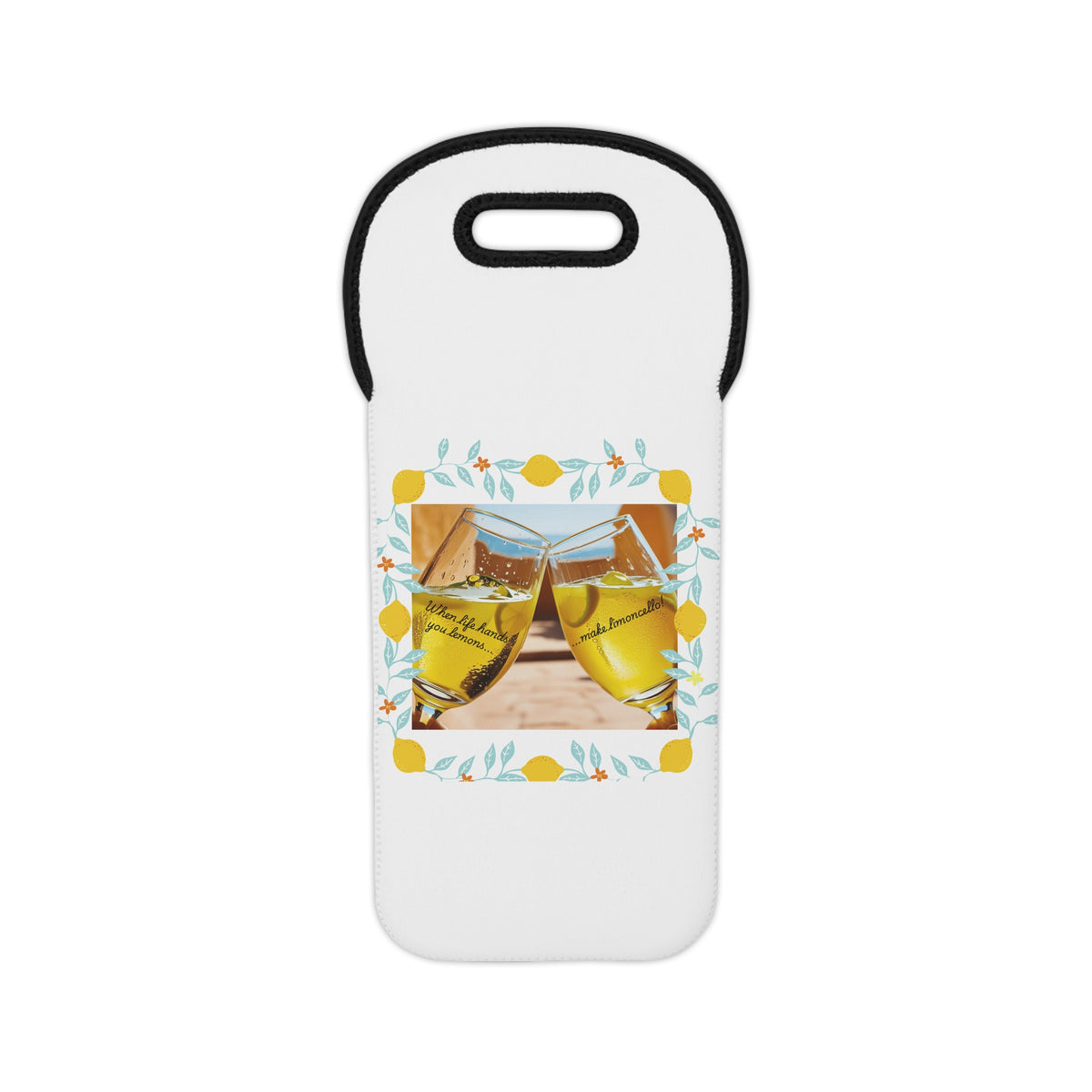 Wine Tote Bag - Lemon Wreath White Wine Carrier, Picnic & Gift Bag
