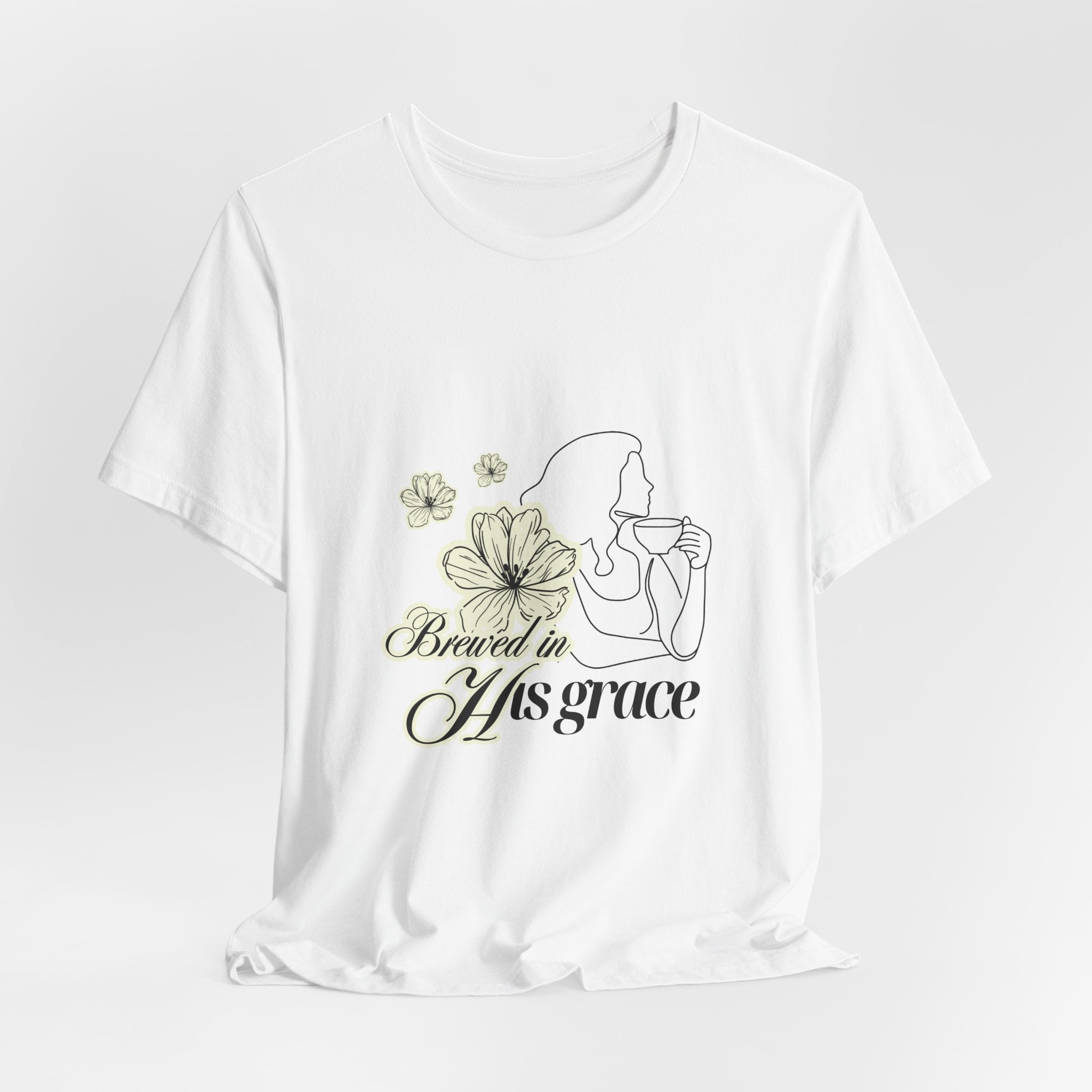 Brewed in His Grace Tee — Floral Christian Faith T-Shirt