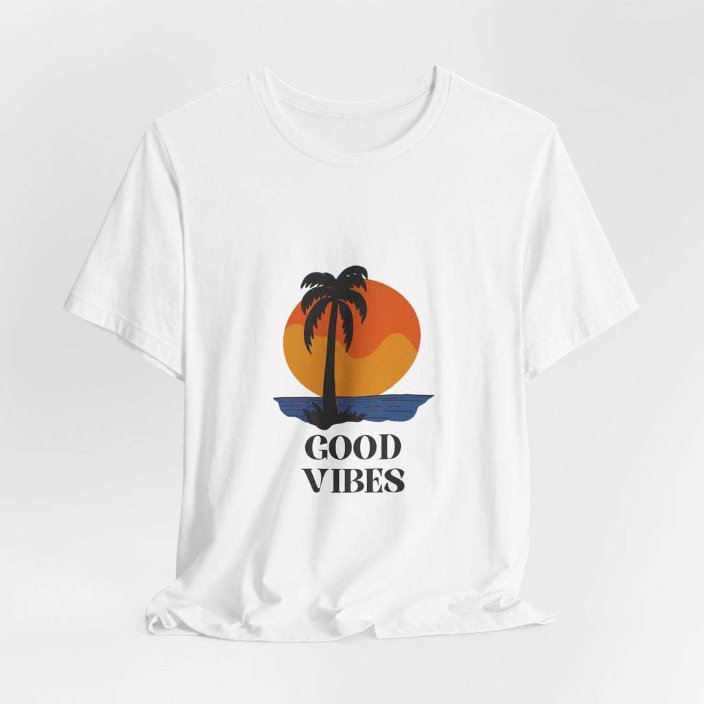 Good Vibes Palm Tree Tee — Retro Sunset Graphic T-Shirt