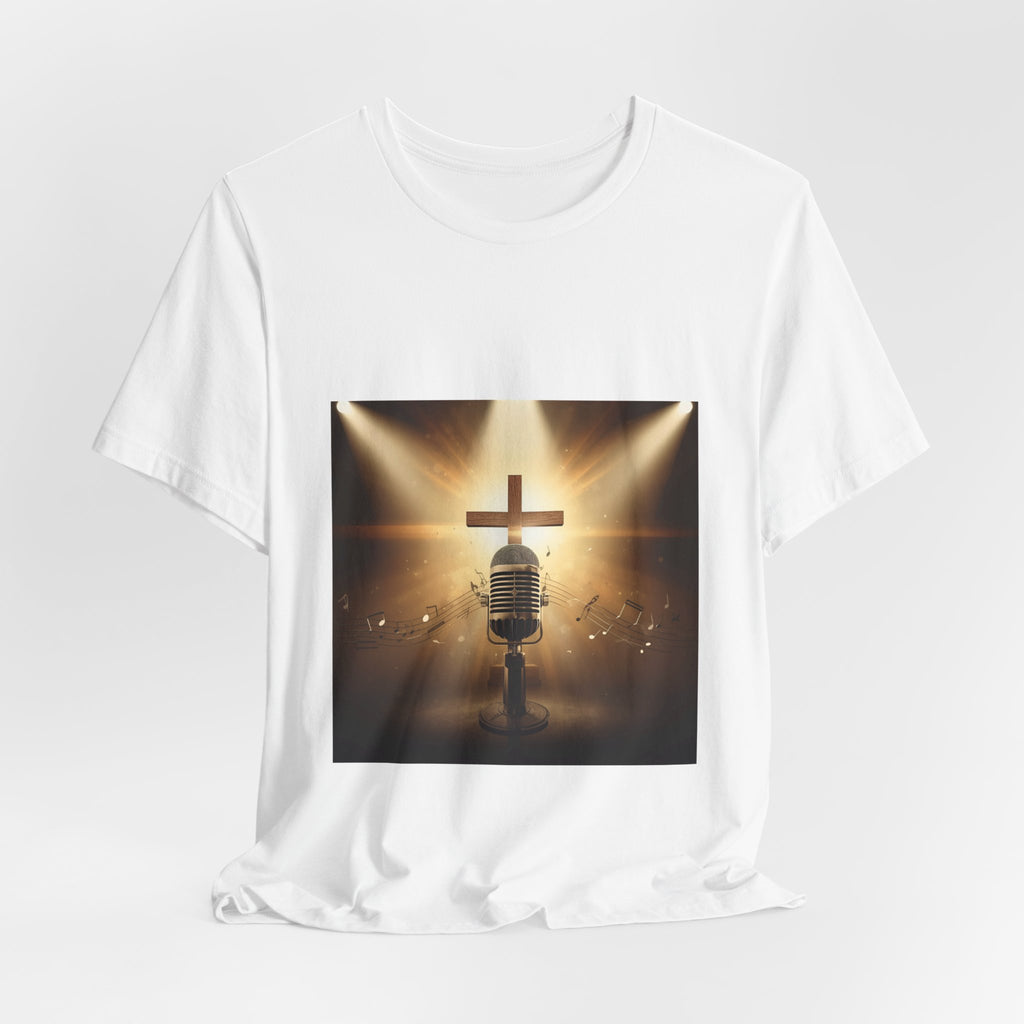 Christian Concert Tee — Microphone & Cross Worship Graphic T-Shirt